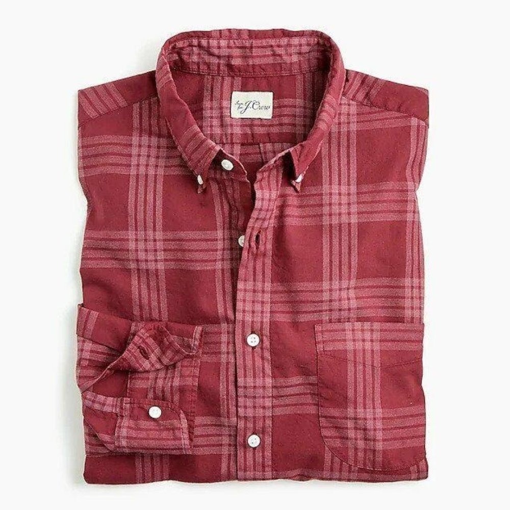 New J Crew Overdyed Plaid Shirt Button Down Long Sleeve Burgundy Red White NWT - Picture 1 of 1